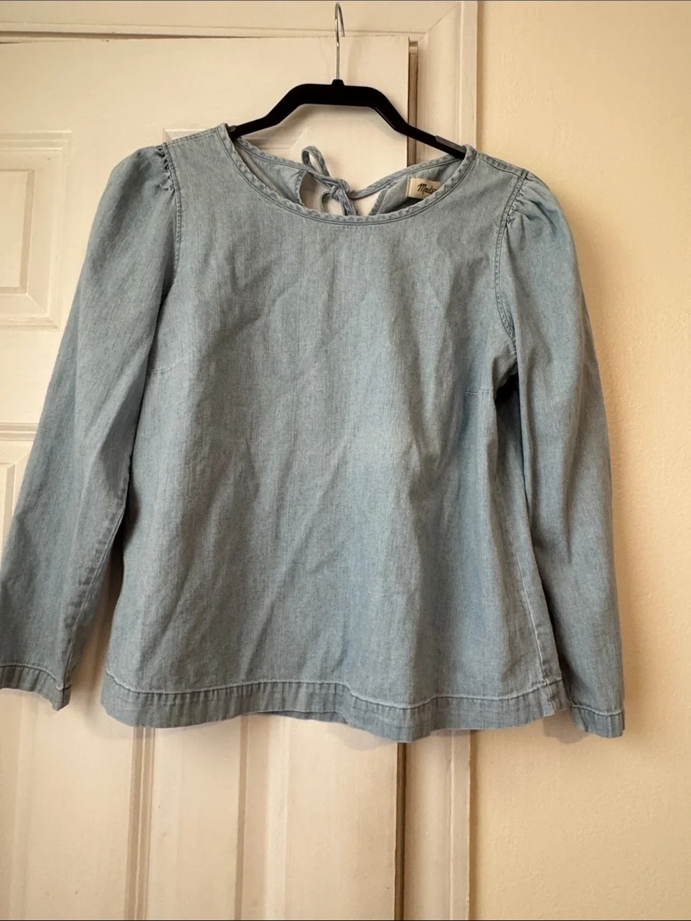 Madewell Chambray Tie Back Top Light Wash Denim Blouse Size Small